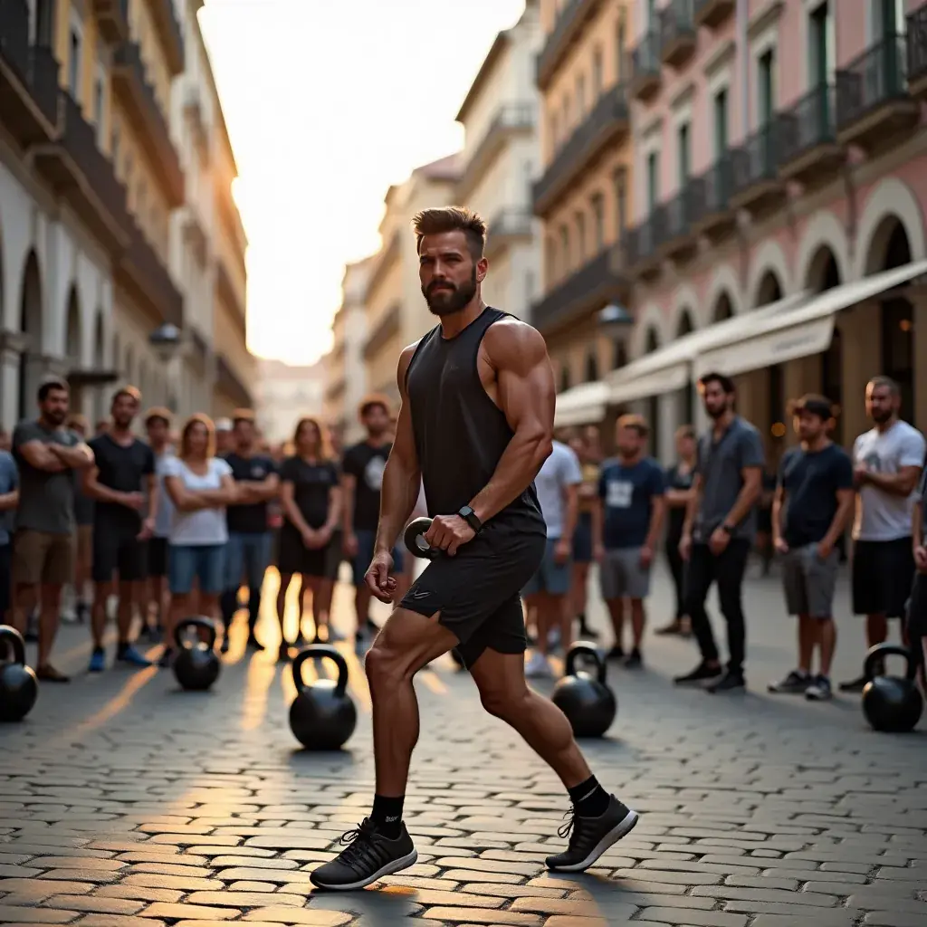 Mujer levantando una kettlebell con técnica adecuada durante un entrenamiento funcional.